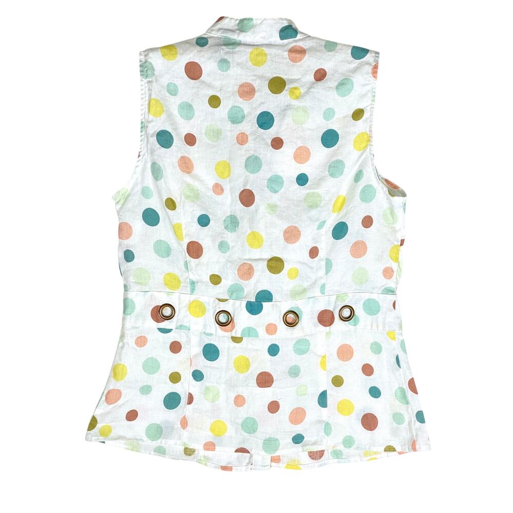 Polka Dot Linen Sleeveless Button Blouse Womens S Multicolor Retro Preppy Summer - Picture 3 of 8